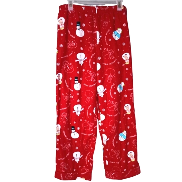 Flannel Holiday (2 Pc) Set PJ'S Lounge Wear, Red With Snowman Design Ladies Sz L - Picture 4 of 9